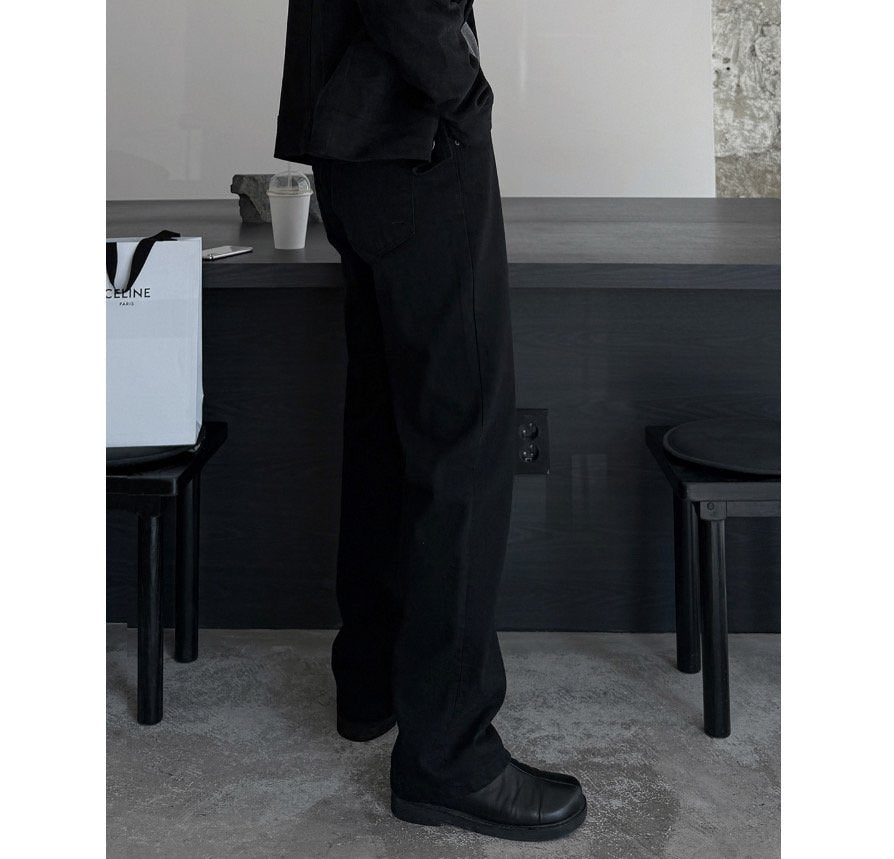 All Black Semi-Wide Back Banding Denim