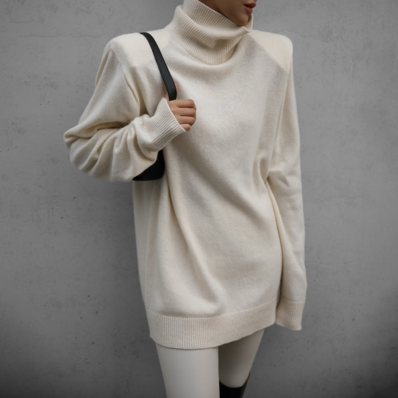 [Ready to ship] [PAPERMOON] AW / Cashmere Padded Shoulder Turtleneck Mini Dress