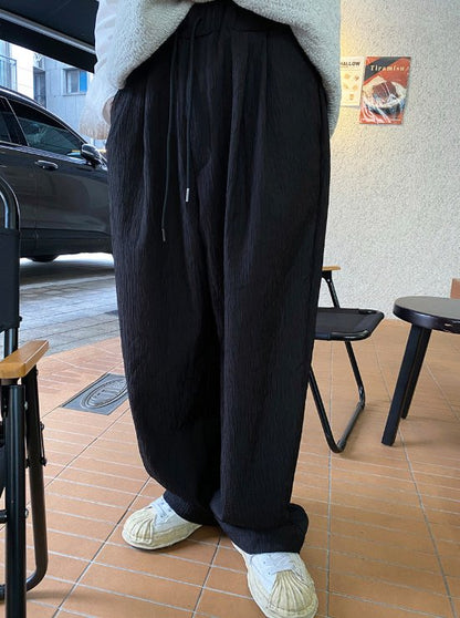 Crinkle Texture Wide Pants