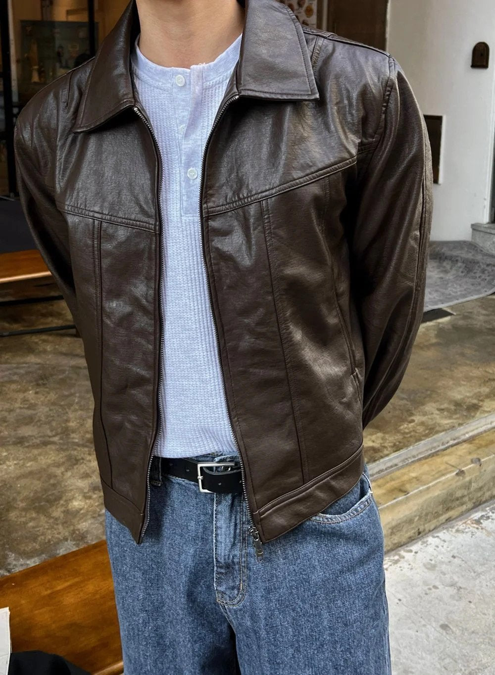 Curved Vegan Leather Jacket