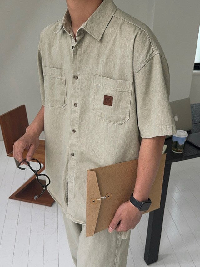 Pigment-Washed Nylon Shirt Jacket