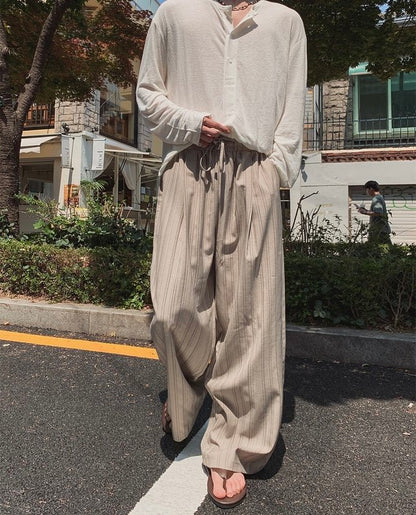 Tone-on-Tone Stripe Banding Slacks