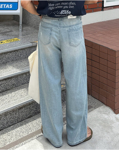 Linen Blend Back-Band Wide Denim