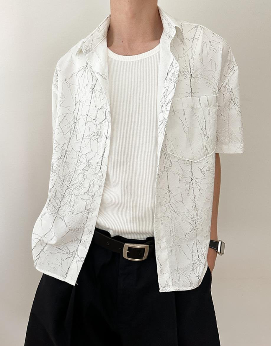 Crack Pattern Open-Collar Shirt