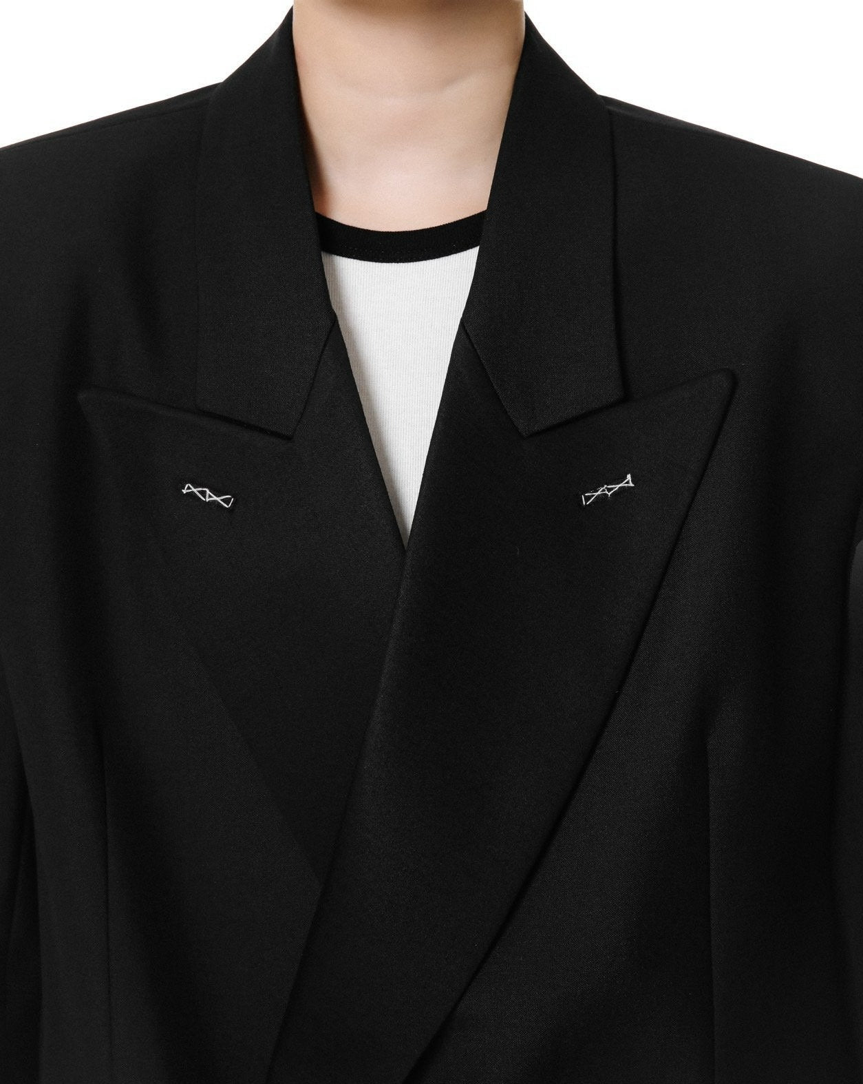 【PAPERMOON 페이퍼 문】SS / Bi - Color Stitch Point Peaked Lapel Tuxedo Blazer