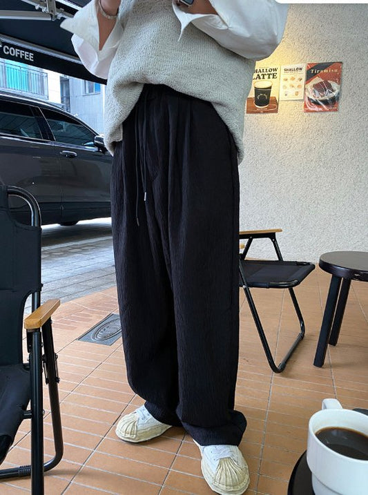 Crinkle Texture Wide Pants