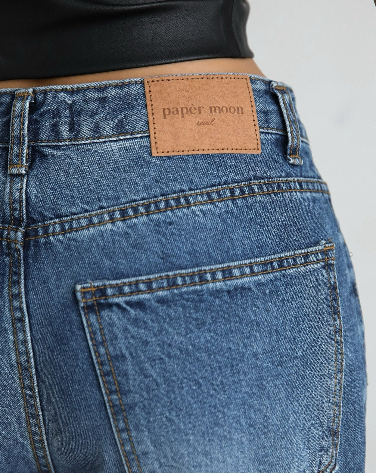 [PAPERMOON] SS / Classic Raw - Cut Wide Fit Mid Blue Jeans