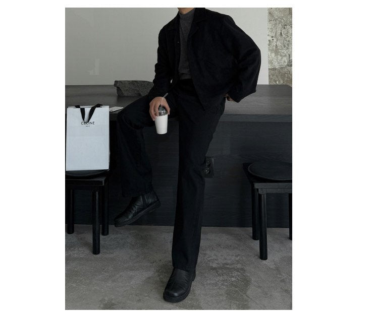 All Black Semi-Wide Back Banding Denim