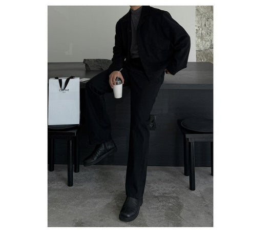 All Black Semi-Wide Back Shirring Denim