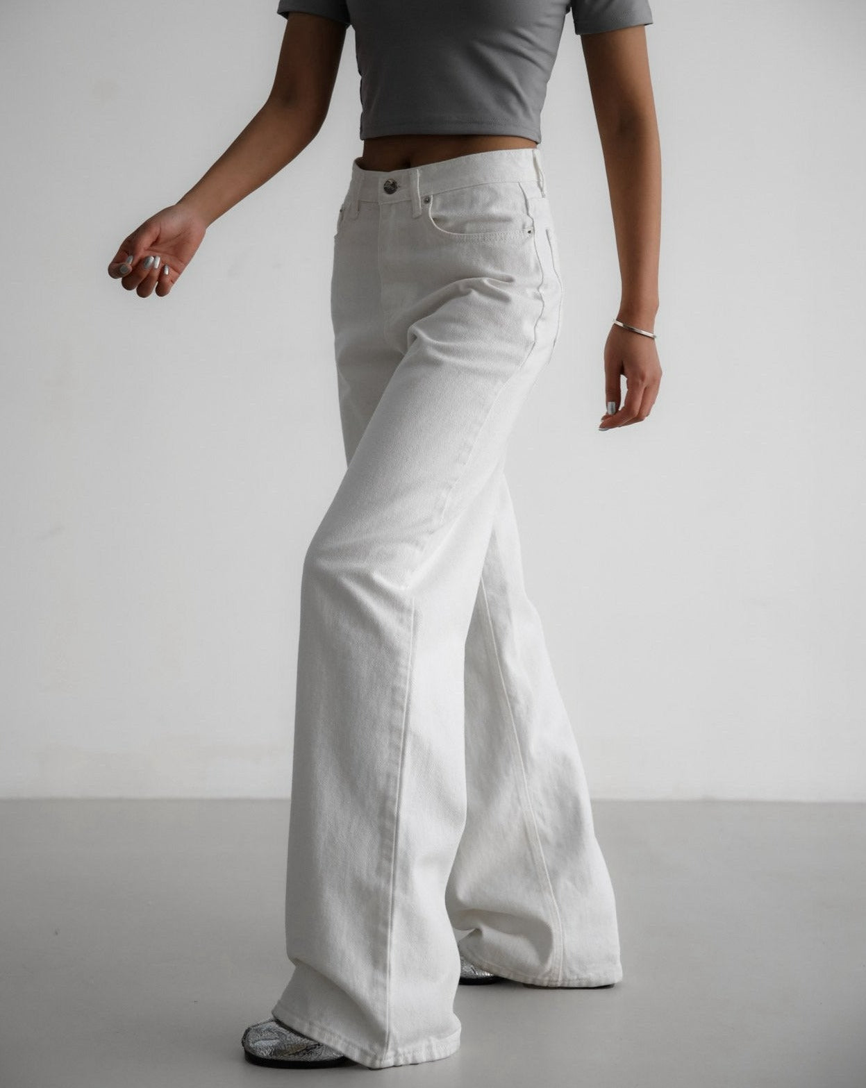 【PAPERMOON 페이퍼 문】SS / High Rise Wide Leg White Denim Pants