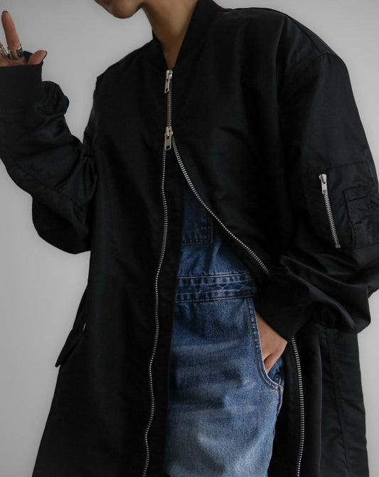 【PAPERMOON 페이퍼 문】SS / Oversized Maxi Length Two way Zipped Detail MA - 1 Bomber Coat