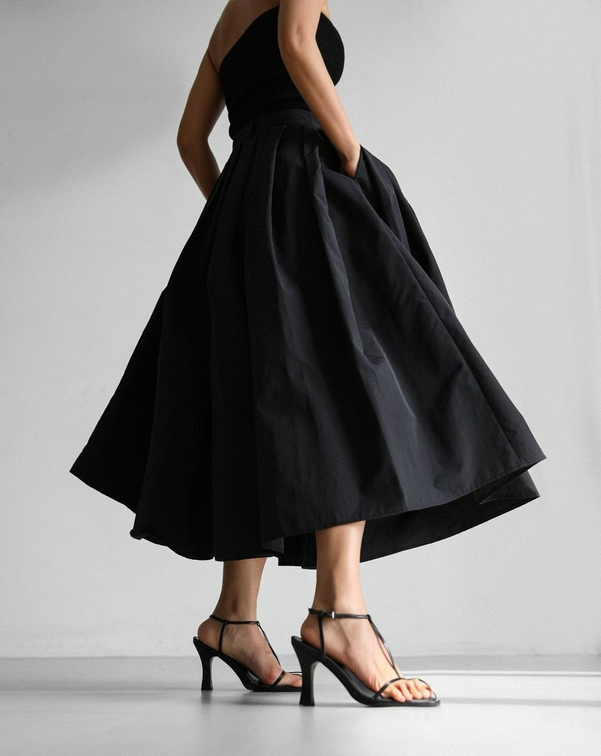 [PAPERMOON] SS / High Waist Pleated Detail Volume Flared Skirt