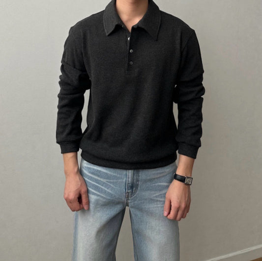Angora Button Collar Knit Tee
