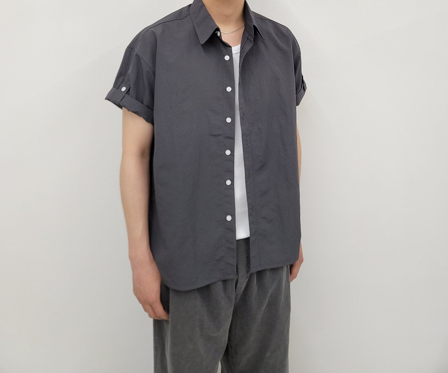 Pigment-Washed Nylon Shirt Jacket