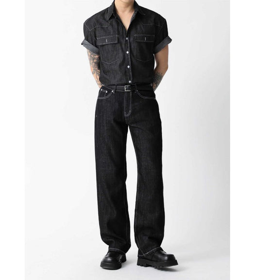 Black Linen Blend Denim Pants