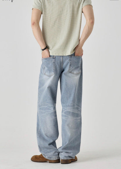 Sand Washed Wide Denim Pants