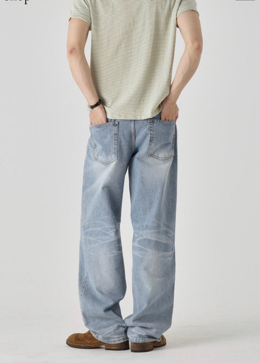 Sand Washed Wide Denim Pants