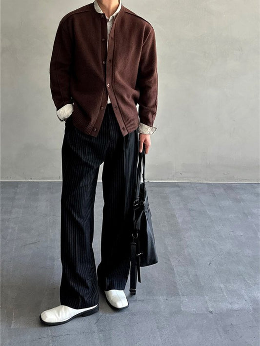 Stripe Pleated Wide-Leg Trousers