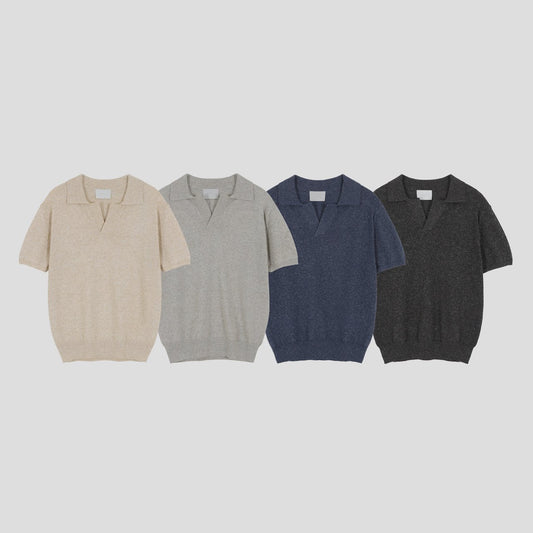 Blend Linen Open Collar Knit