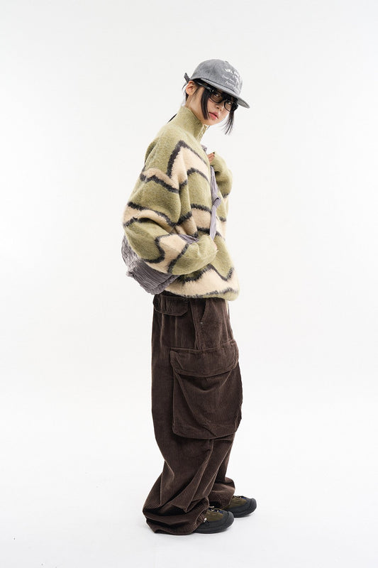 Wave Stripe Zip-Up Knit