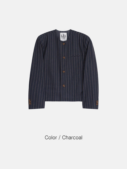 Minimal Stripe Collarless Jacket