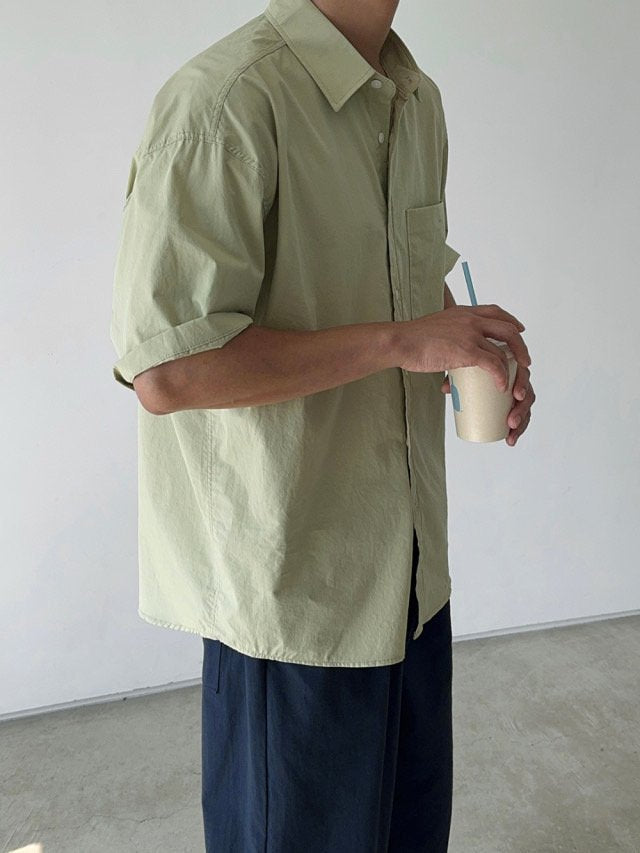 Pigment-Washed Nylon Shirt Jacket