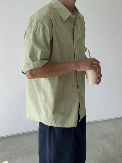 Pigment-Washed Nylon Shirt Jacket
