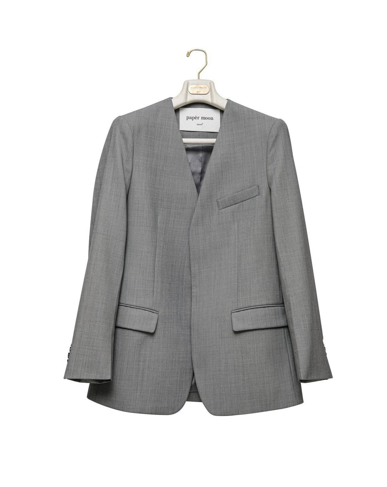 【PAPERMOON 페이퍼 문】SS / Sharkskin Fabric Collarless Oversized Set Up Blazer