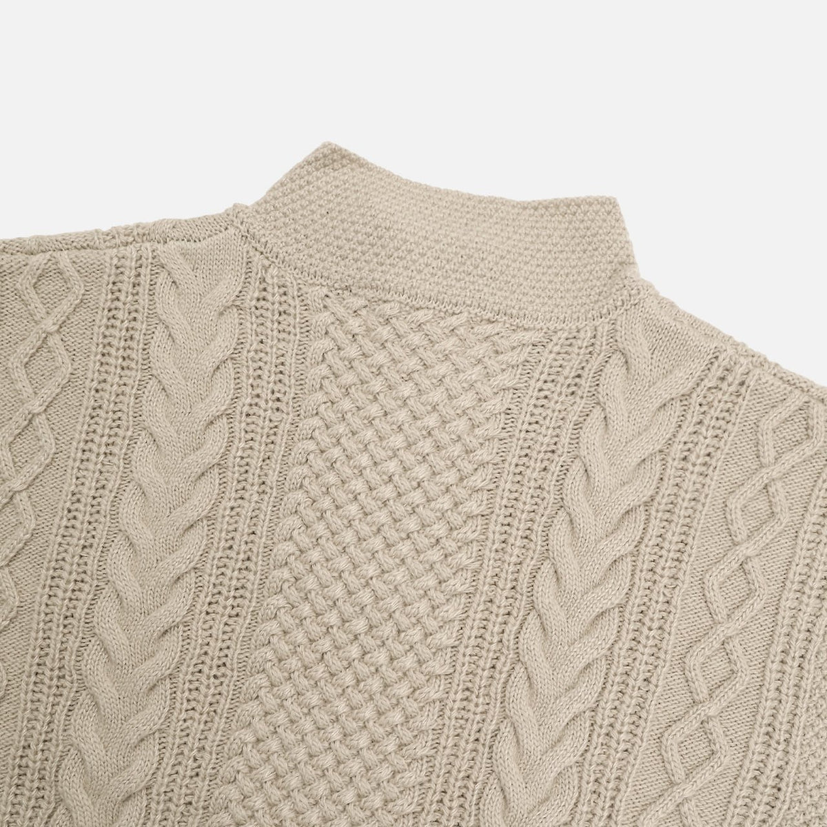 High-Neck Cable Henley Knit