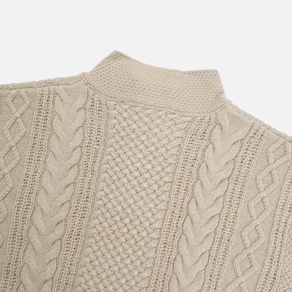 High-Neck Cable Henley Knit