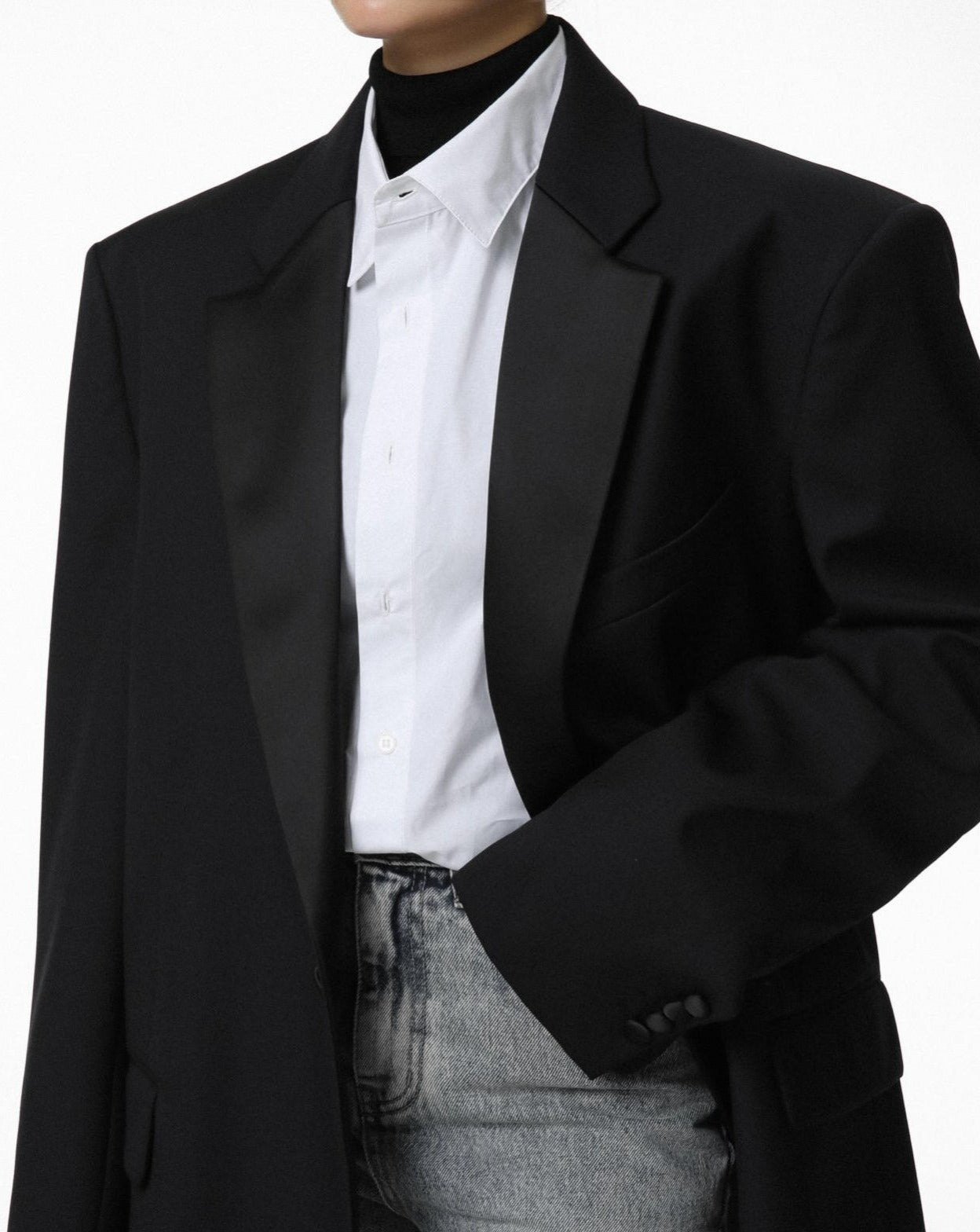 [PAPERMOON] SS / Oversized Silky Lapel Single Tuxedo Blazer