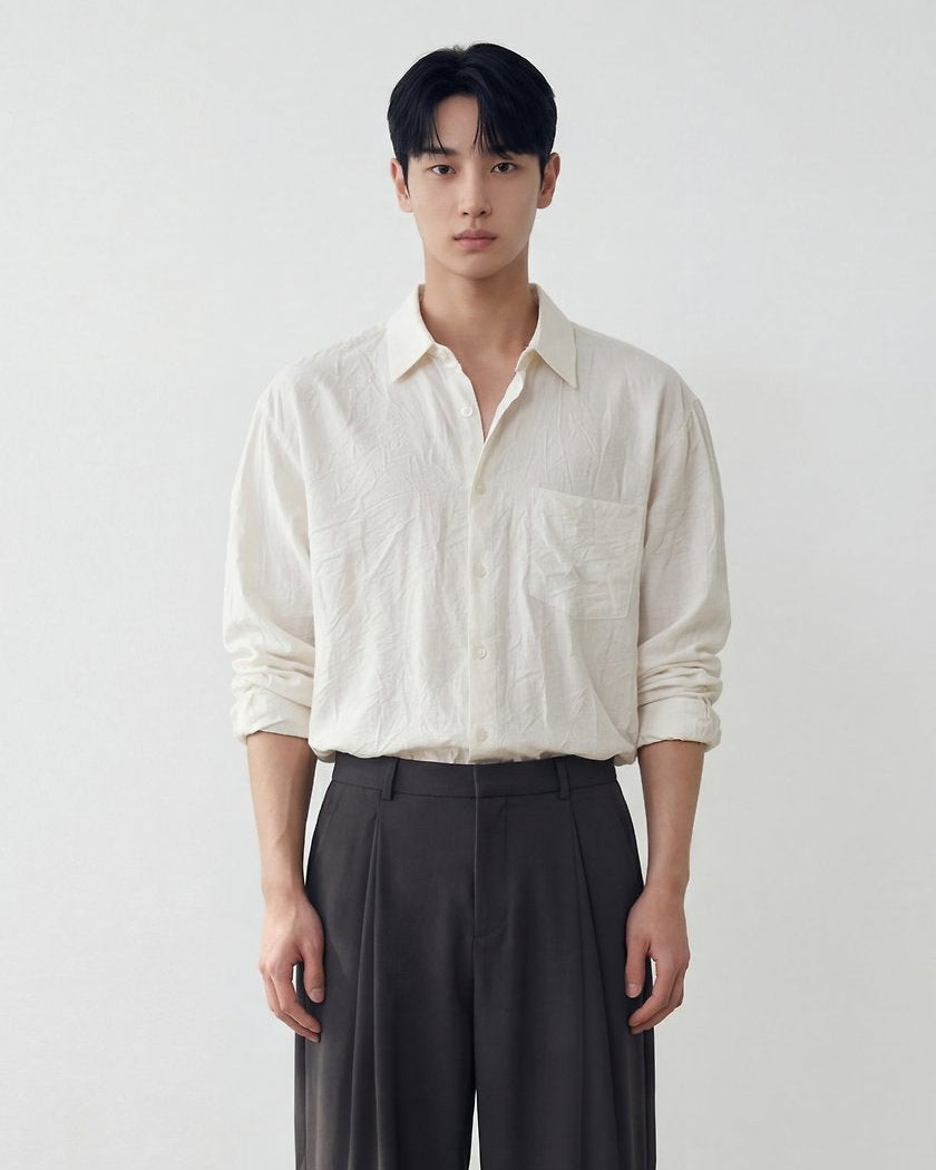 Crinkle Cozy Semi-Wide Shirt