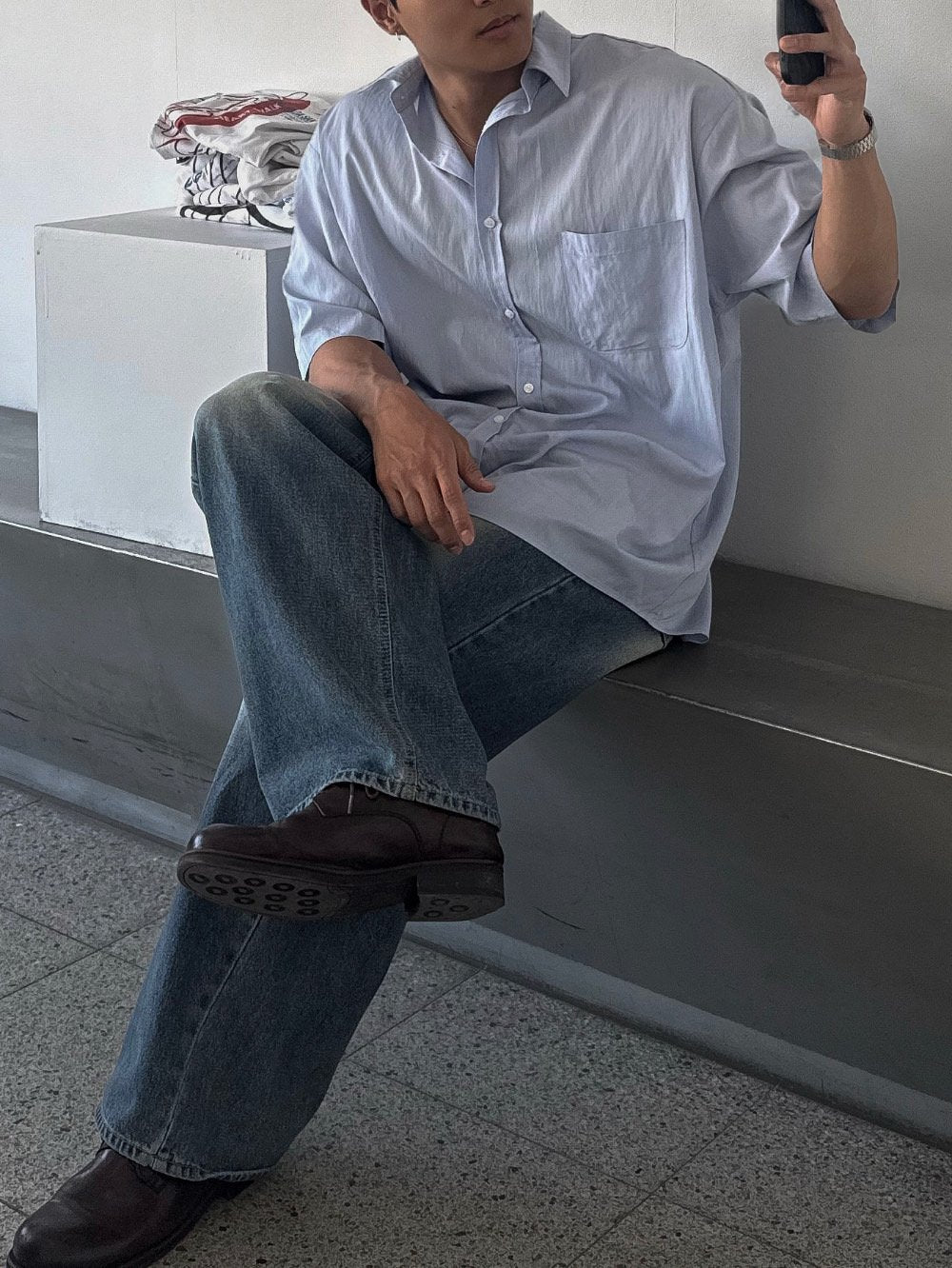 Pigment-Washed Nylon Shirt Jacket