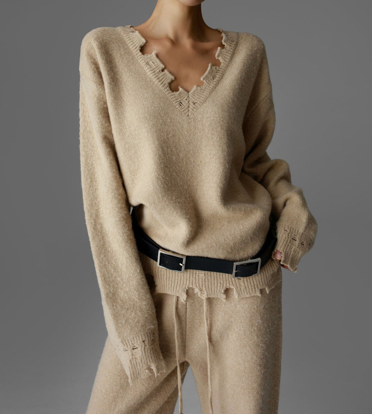 PAPERMOON Vintage Fuzzy Cashmere Wool V-Neck Knit