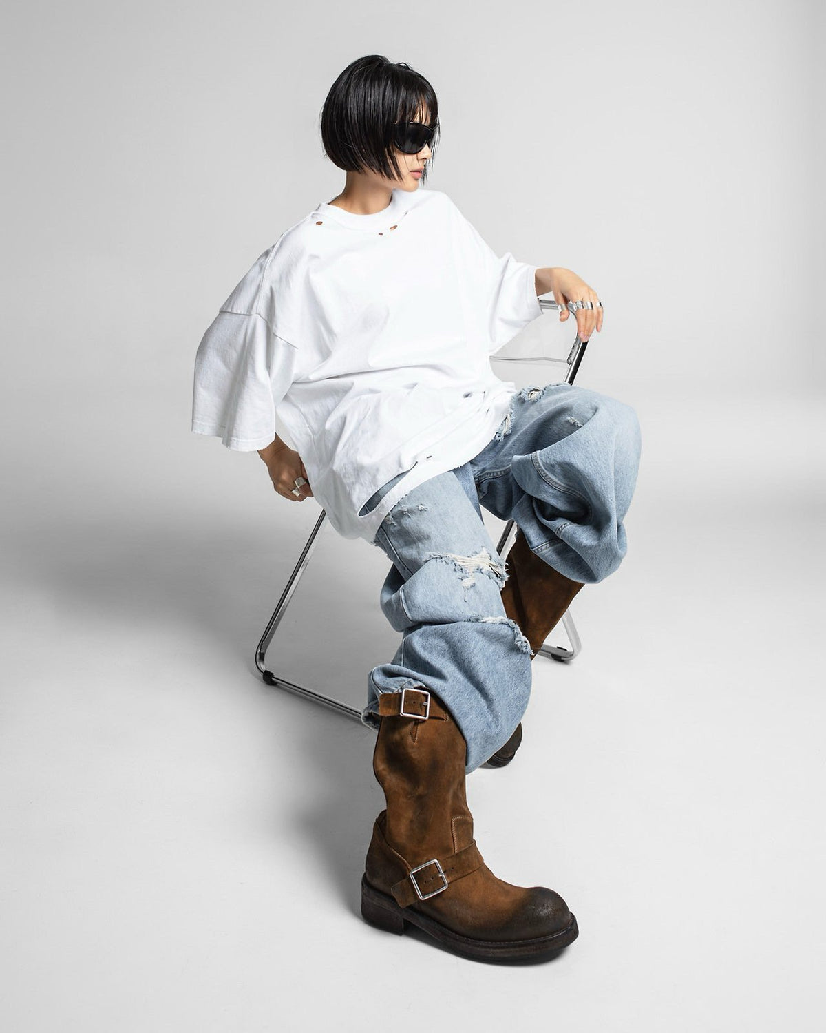 PAPERMOON Oversized Pigment Cutted Detail T-Shirt