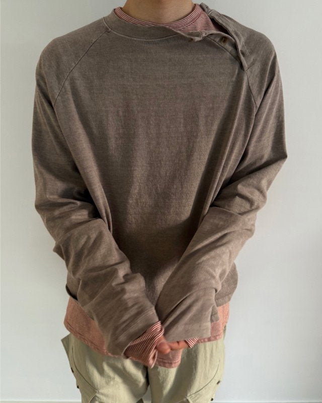 Pigment Side Slit Henley Long Sleeve Tee