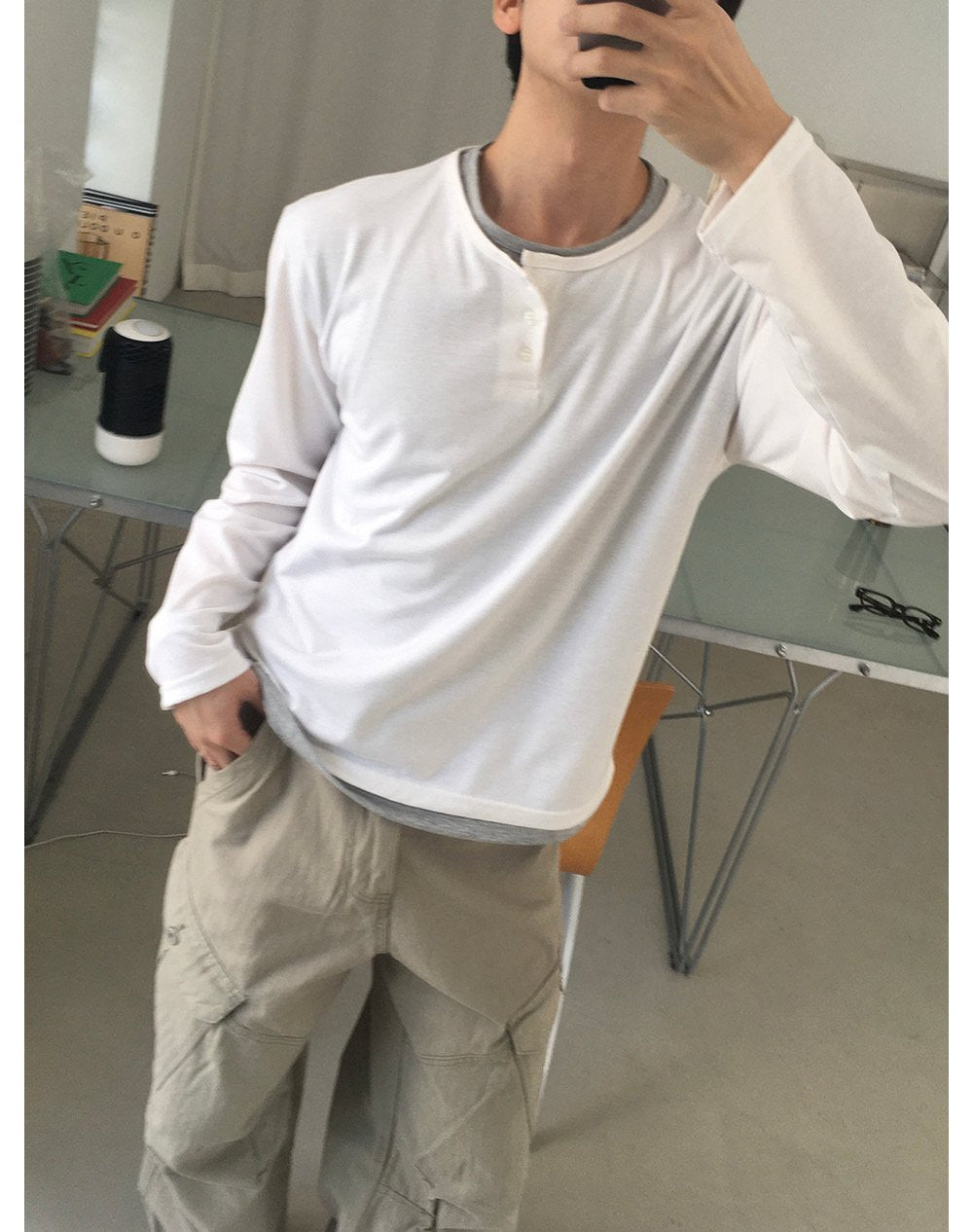 Cropped Layered Henley Neck Tee