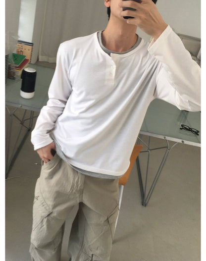 Cropped Layered Henley Neck Tee