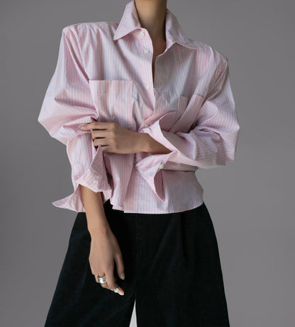 PAPERMOON Striped Pocket Detail Cropped Shirt
