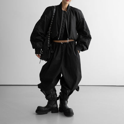 PAPERMOON Heavy Twill Nylon Cropped Balloon MA-1 Flight Jacket