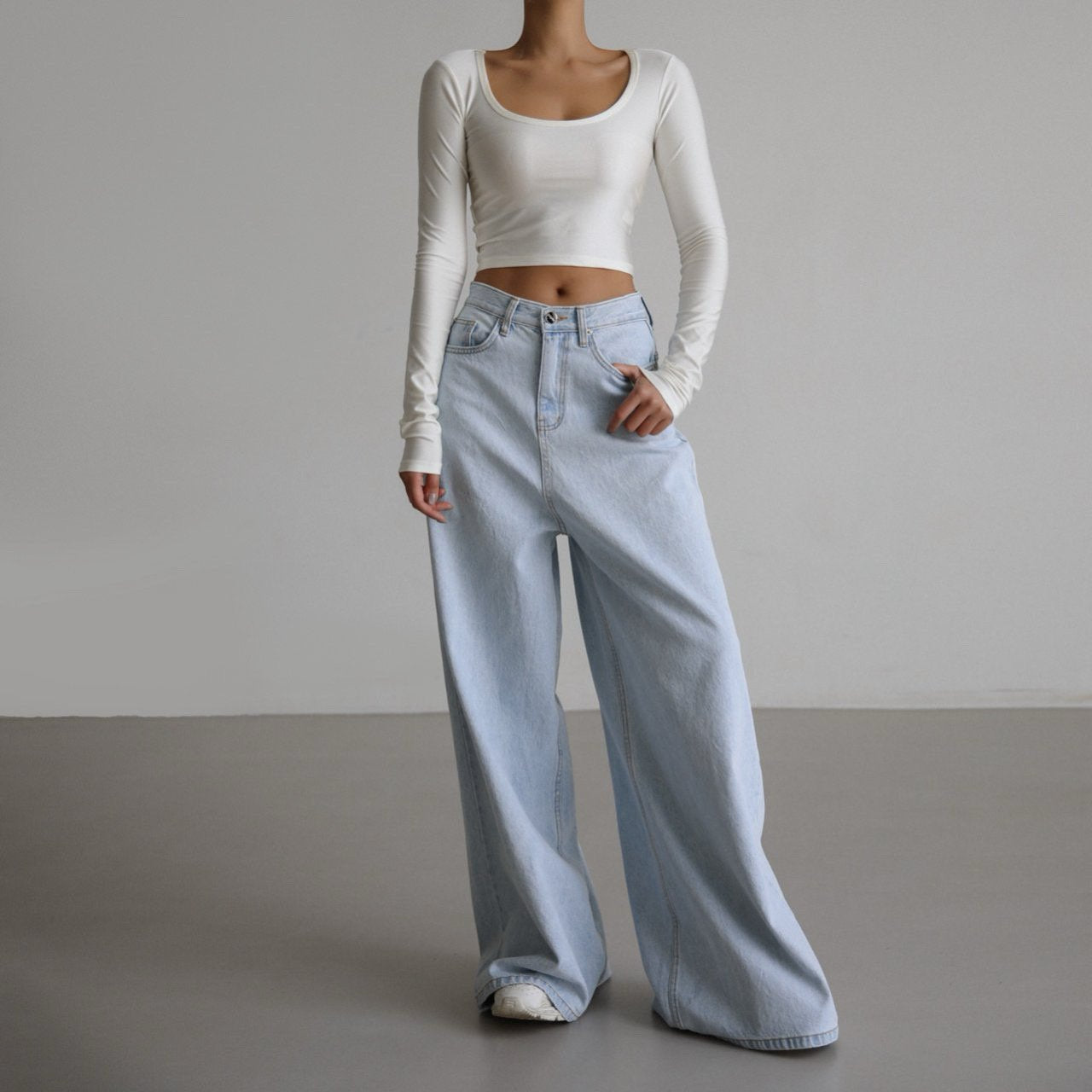 [PAPERMOON] SS / Iced Blue Wide Leg Flared Denim Jeans