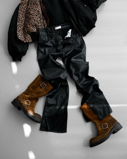 PAPERMOON Classic Coated Slit Flare Jeans