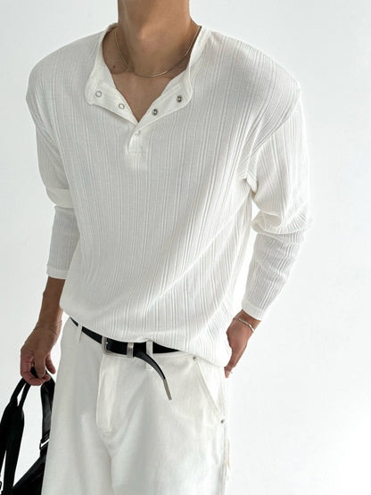 Ribbed Henley Long Sleeve Tee