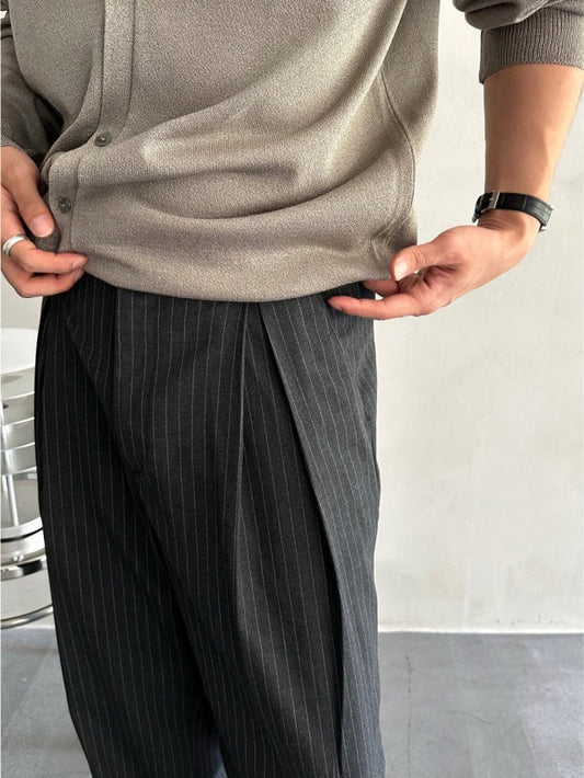 Stripe Pleated Wide-Leg Trousers