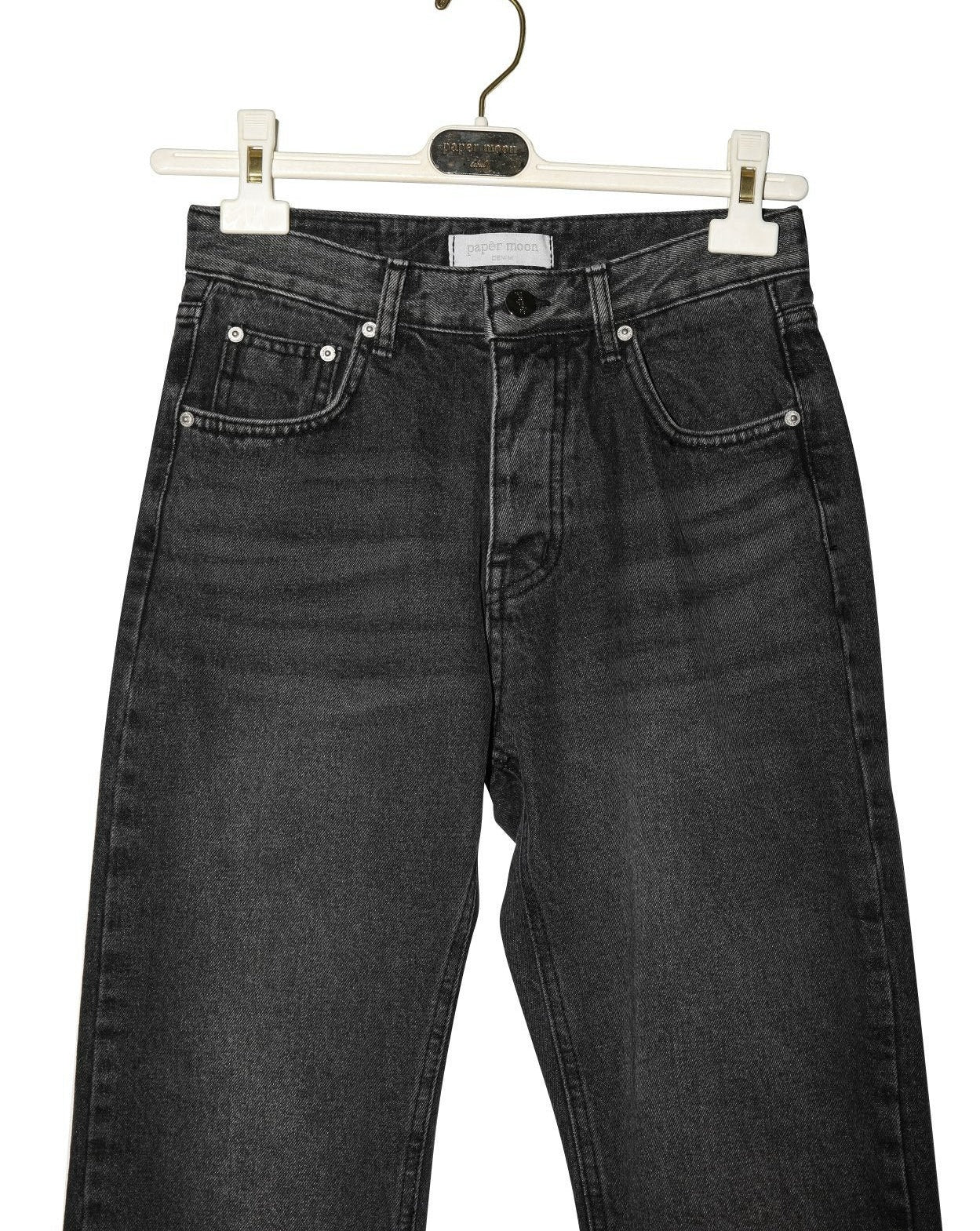 【PAPERMOON 페이퍼 문】SS / Back Split Detail Washed Black Straight Denim Jeans