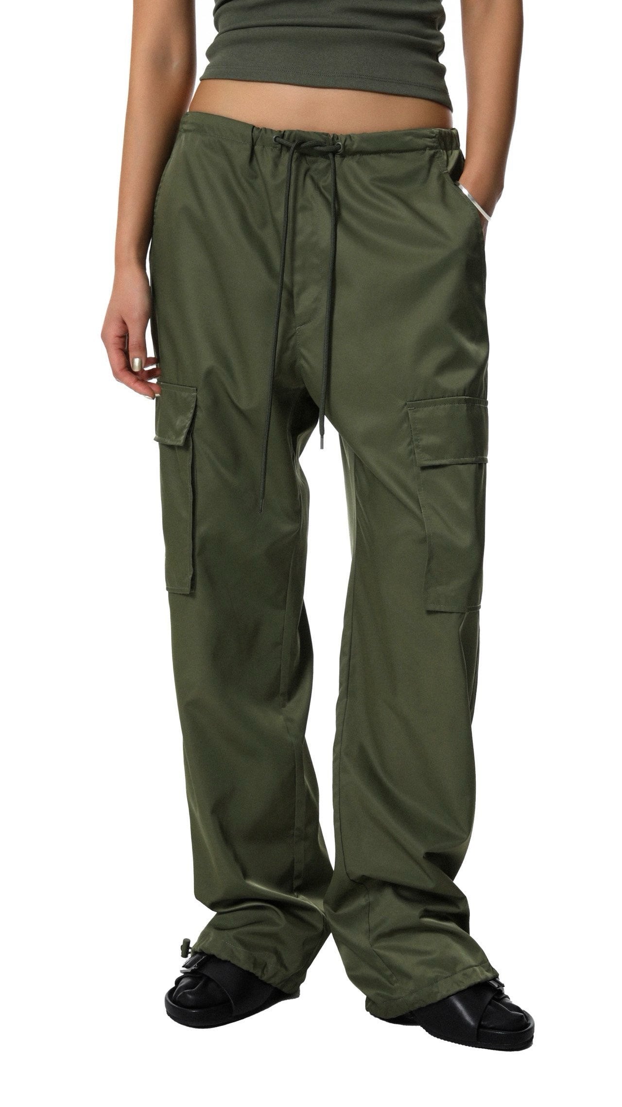 [PAPERMOON] SS / Nylon Drawstring Cargo Pocket Trousers