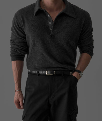 Angora Button Collar Henley Knit Tee