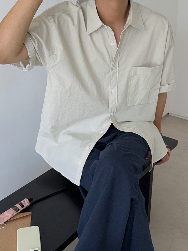 Pigment-Washed Nylon Shirt Jacket