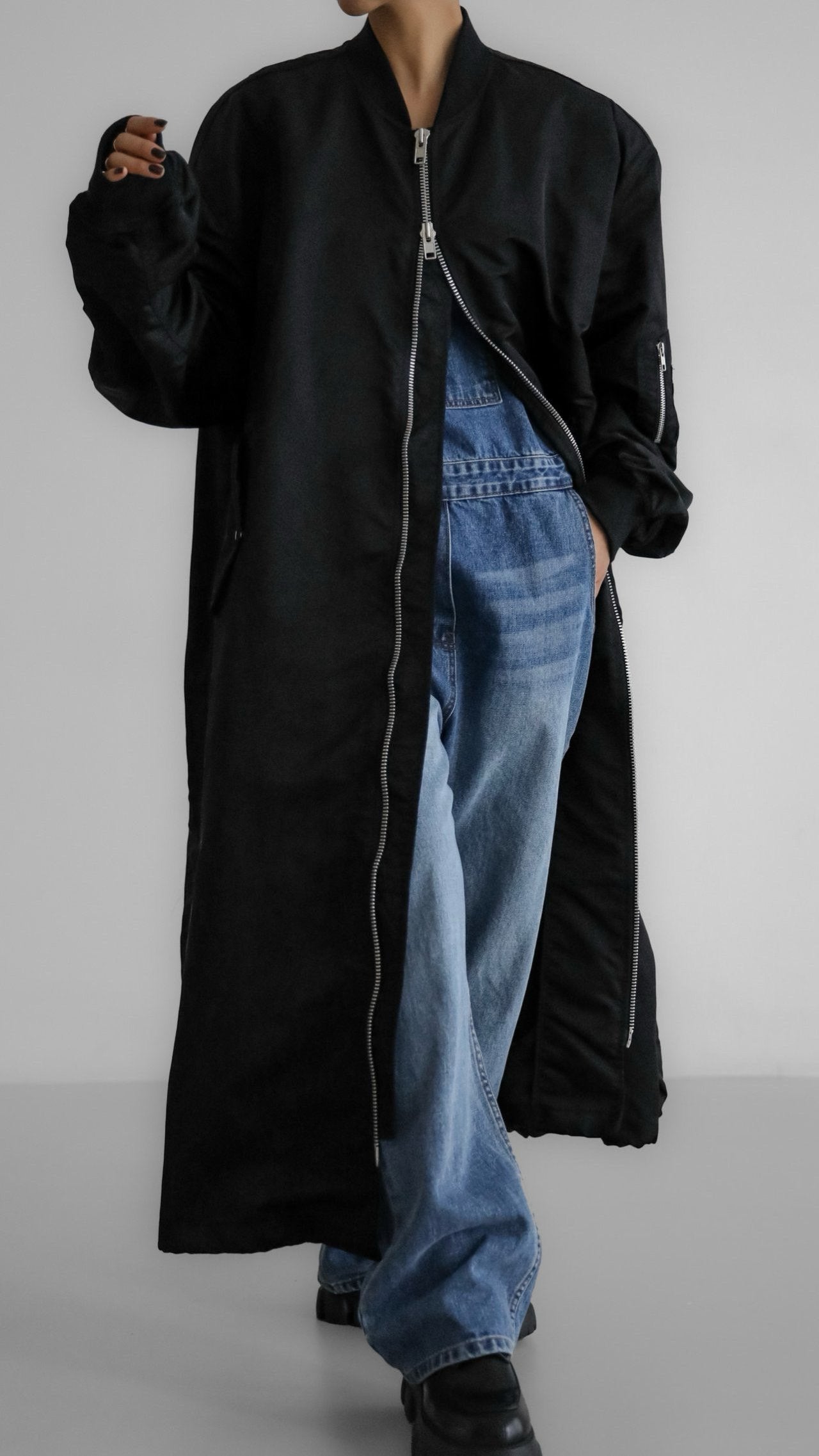 【PAPERMOON ペーパームーン】SS / Oversized Maxi Length Two way Zipped Detail MA - 1 Bomber Coat