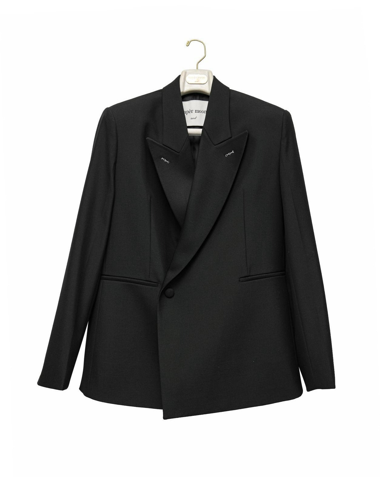 [PAPERMOON] SS / Bi-Color Stitch Point Peaked Lapel Tuxedo Blazer